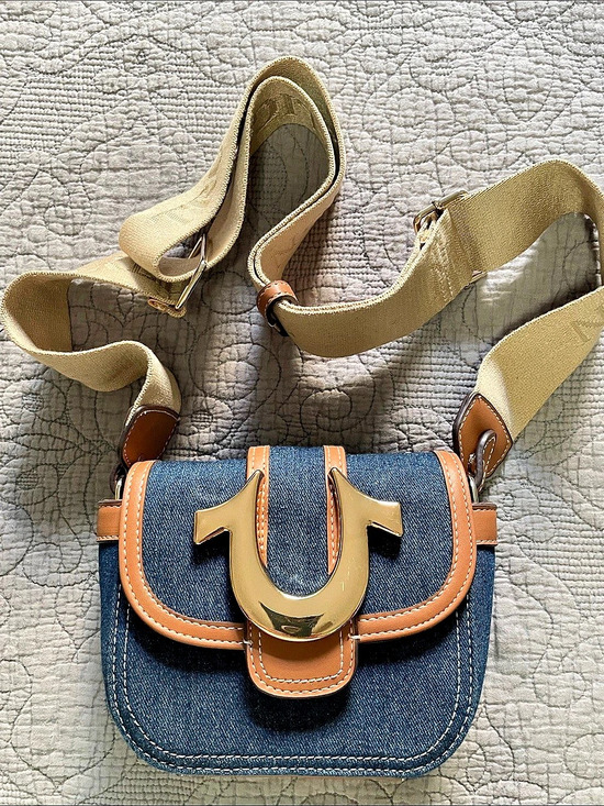 True Religion Handbags - True Religion Denim Crossbody Bag in Blue & Brown